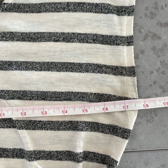 MYSTREE cap sleeve knee length cinch tie waist cream and gray stripes dress S - Picture 7 of 9